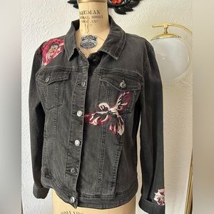 Kenzie Embroidered Gray Stretch Denim Jacket